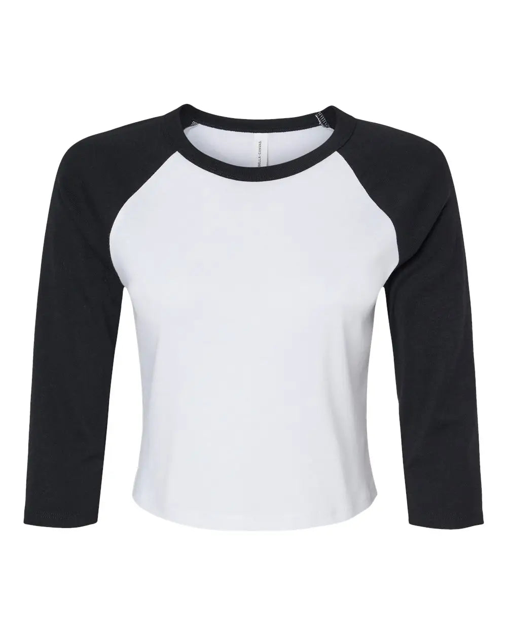 Bella + Canvas 1200 Women’s Micro Rib 3/4 Raglan Sleeve Baby Tee - White Black - Xs
