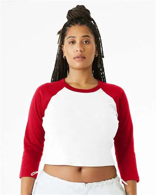 Bella + Canvas 1200 Women’s Micro Rib 3/4 Raglan Sleeve Baby Tee - White Red