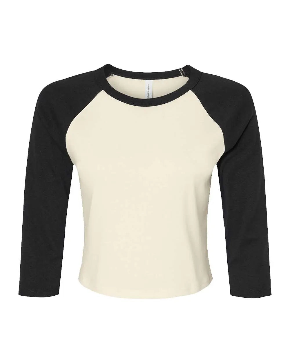 Bella + Canvas 1200 Women’s Micro Rib 3/4 Raglan Sleeve Baby Tee - Natural Black - Xs