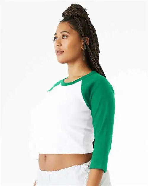 Bella + Canvas 1200 Women’s Micro Rib 3/4 Raglan Sleeve Baby Tee - White Kelly