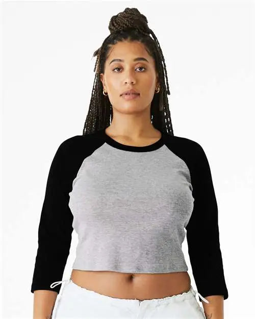 Bella + Canvas 1200 Women’s Micro Rib 3/4 Raglan Sleeve Baby Tee - Athletic Heather Black