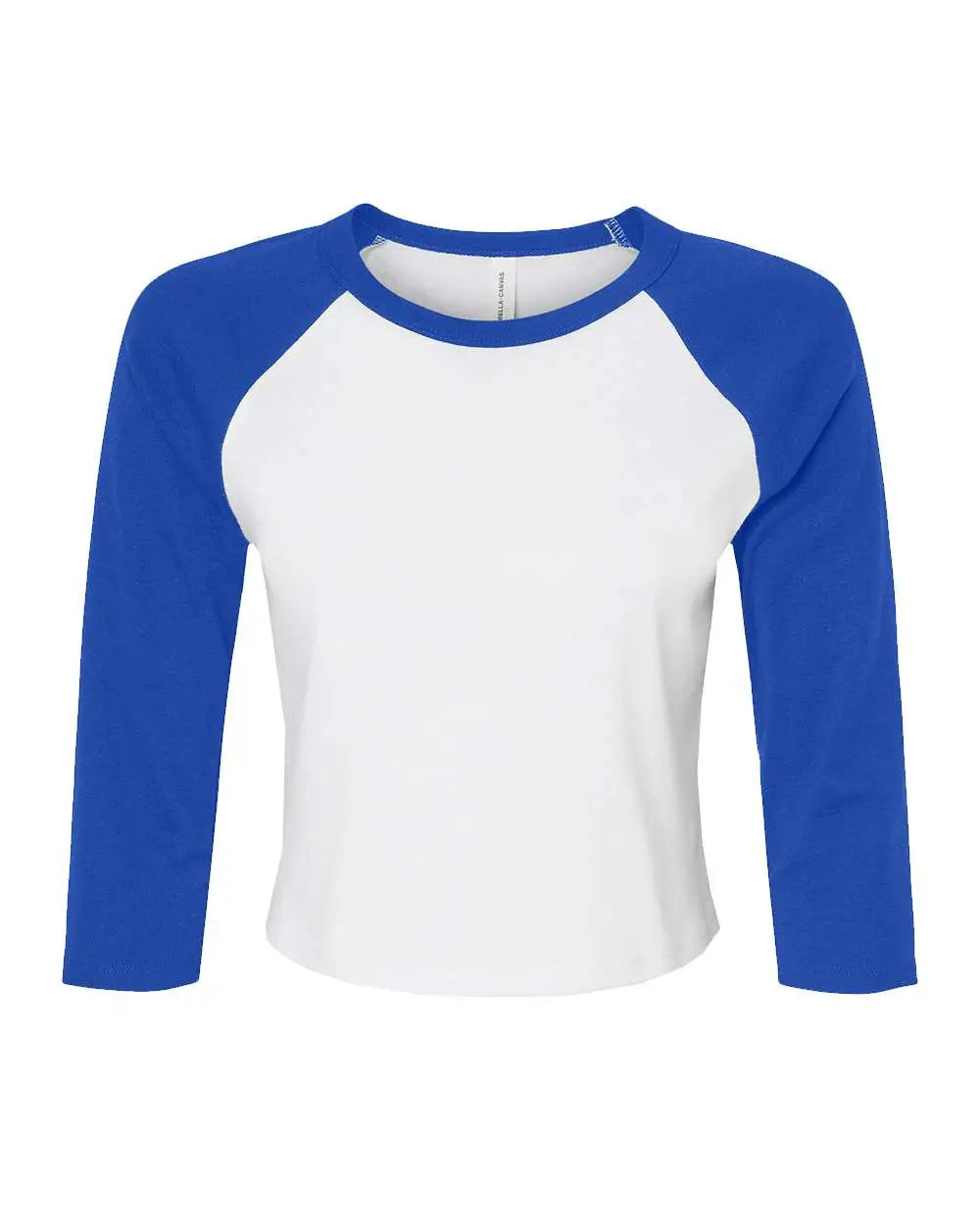 Bella + Canvas 1200 Women’s Micro Rib 3/4 Raglan Sleeve Baby Tee - White True Royal - Xs