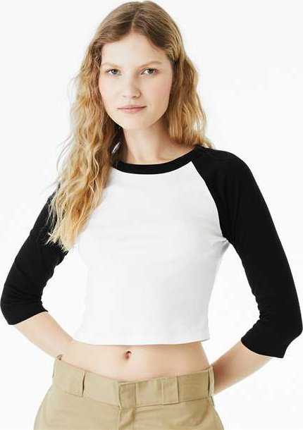 Bella + Canvas 1200 Women’s Micro Rib 34 Raglan Sleeve Baby Tee - White Black