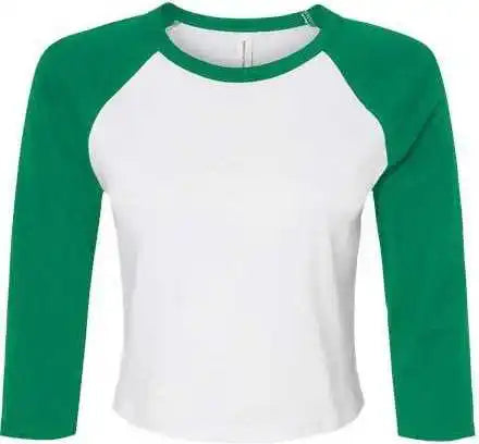 Bella + Canvas 1200 Women’s Micro Rib 34 Raglan Sleeve Baby Tee - White Kelly