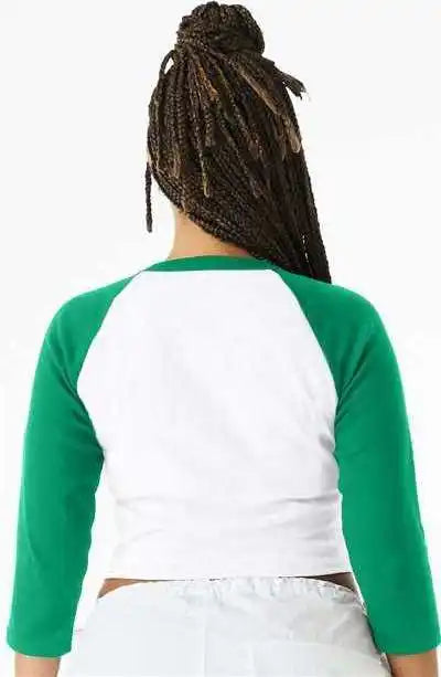 Bella + Canvas 1200 Women’s Micro Rib 34 Raglan Sleeve Baby Tee - White Kelly