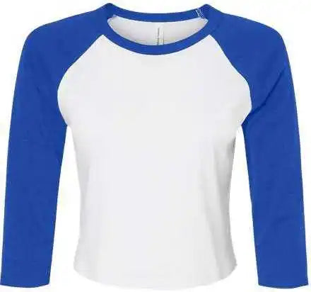 Bella + Canvas 1200 Women’s Micro Rib 34 Raglan Sleeve Baby Tee White True Royal