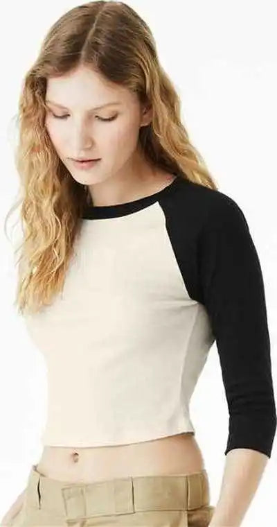 Bella + Canvas 1200 Women’s Micro Rib 34 Raglan Sleeve Baby Tee - Natural Black