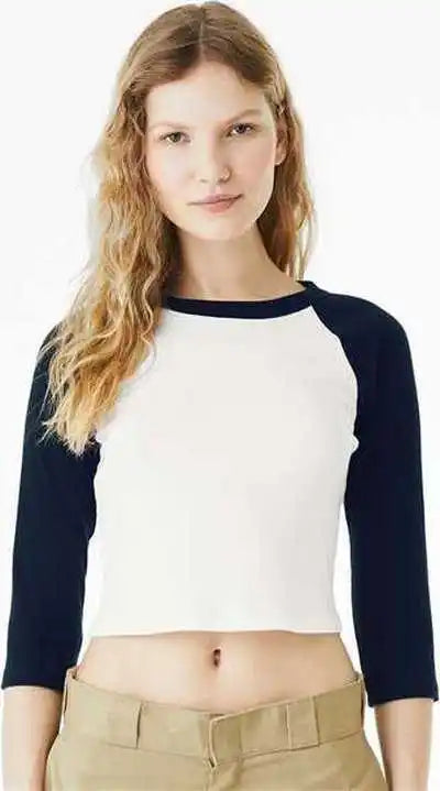 Bella + Canvas 1200 Women’s Micro Rib 34 Raglan Sleeve Baby Tee - White Navy