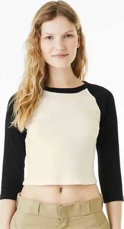 Bella + Canvas 1200 Women’s Micro Rib 34 Raglan Sleeve Baby Tee - Natural Black