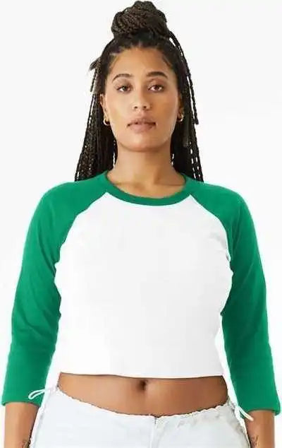 Bella + Canvas 1200 Women’s Micro Rib 34 Raglan Sleeve Baby Tee - White Kelly