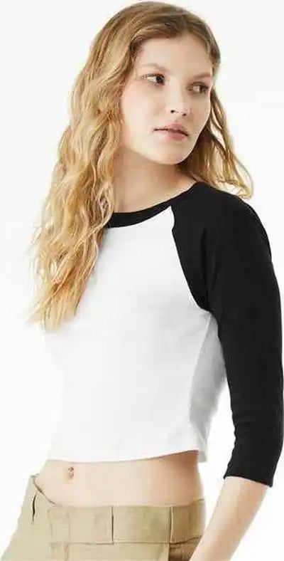 Bella + Canvas 1200 Women’s Micro Rib 34 Raglan Sleeve Baby Tee - White Black