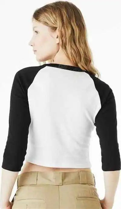 Bella + Canvas 1200 Women’s Micro Rib 34 Raglan Sleeve Baby Tee - White Black