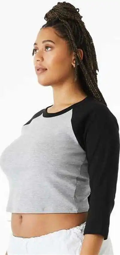 Bella + Canvas 1200 Women’s Micro Rib 34 Raglan Sleeve Baby Tee - Athletic Heather Black