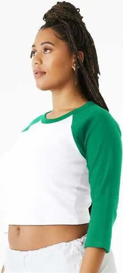 Bella + Canvas 1200 Women’s Micro Rib 34 Raglan Sleeve Baby Tee - White Kelly