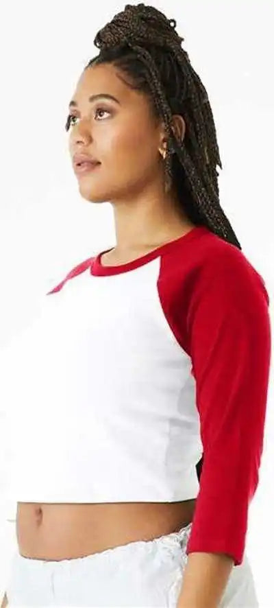 Bella + Canvas 1200 Women’s Micro Rib 34 Raglan Sleeve Baby Tee - White Red
