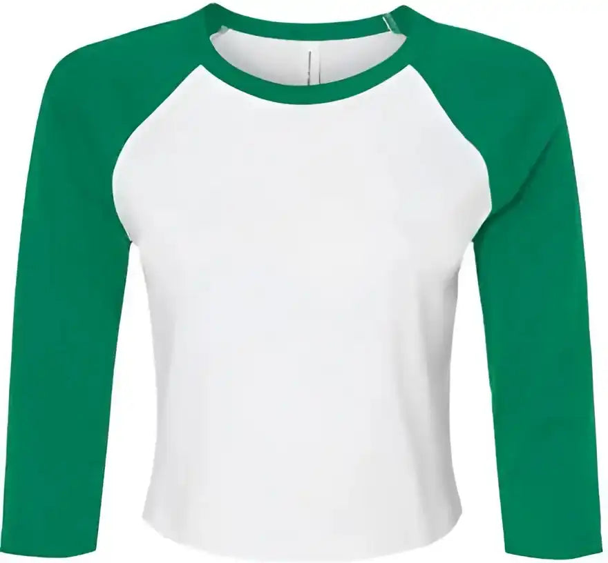 Bella + Canvas 1200 Women’s Micro Rib 34 Raglan Sleeve Baby Tee - White Kelly
