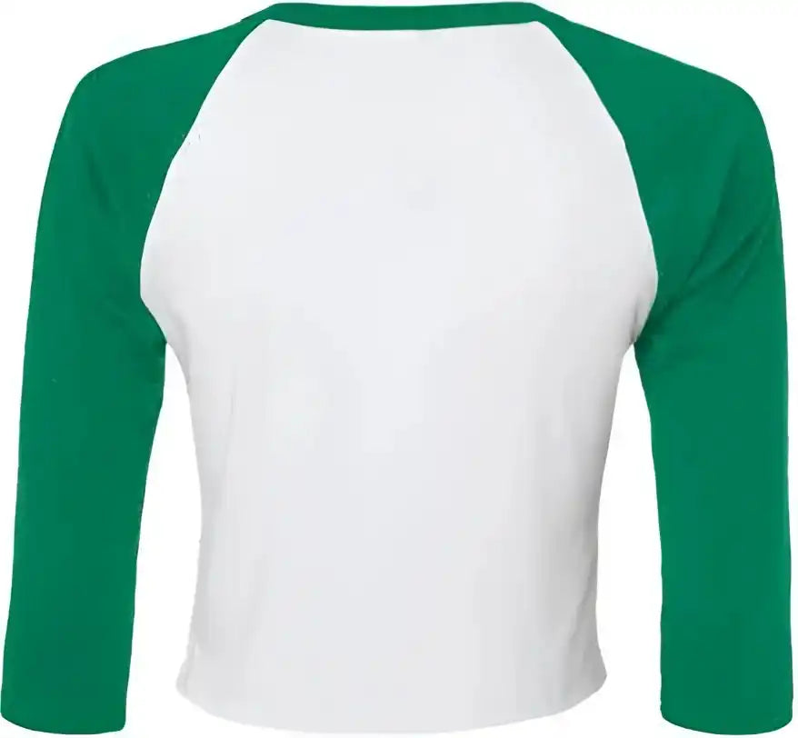 Bella + Canvas 1200 Women’s Micro Rib 34 Raglan Sleeve Baby Tee - White Kelly