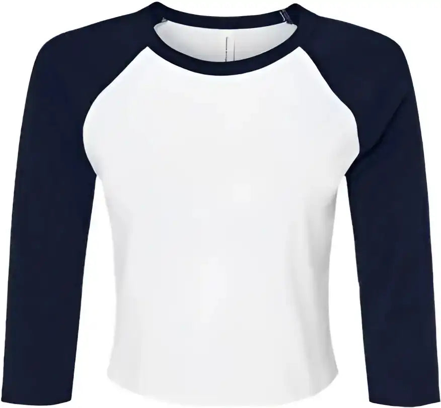 Bella + Canvas 1200 Women’s Micro Rib 34 Raglan Sleeve Baby Tee White Navy
