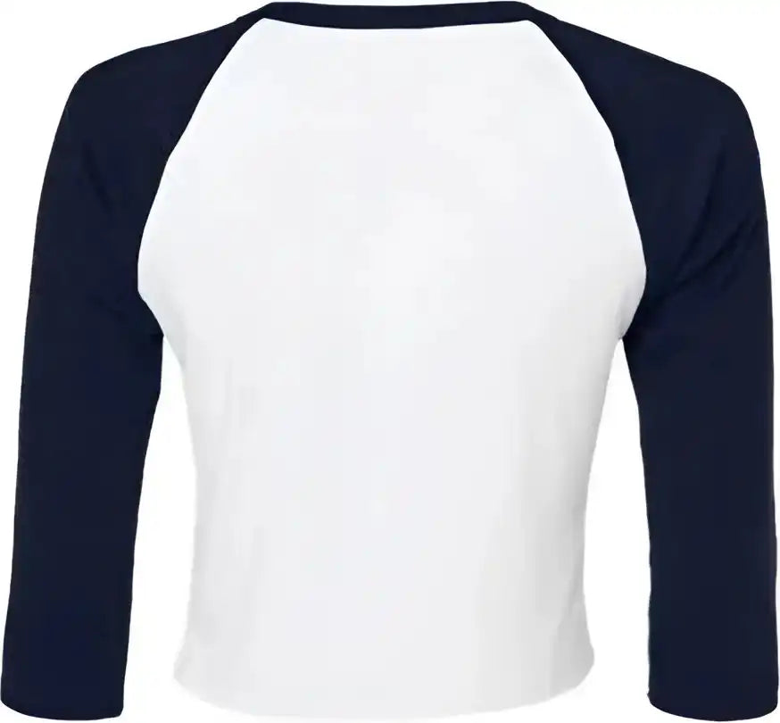 Bella + Canvas 1200 Women’s Micro Rib 34 Raglan Sleeve Baby Tee White Navy