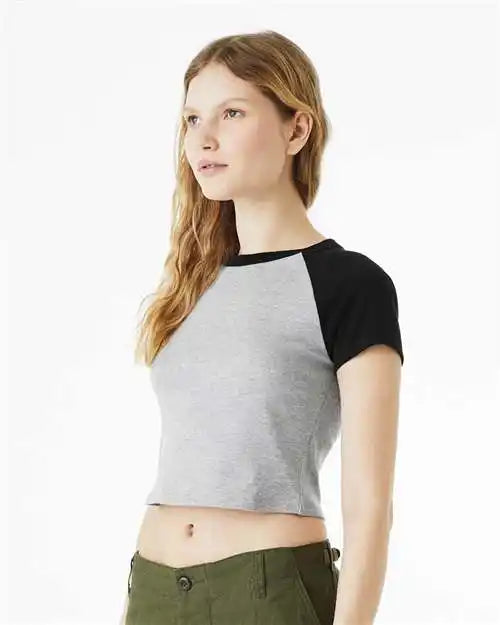 Bella + Canvas 1201 Women’s Micro Rib Raglan Baby Tee - Athletic Heather Black
