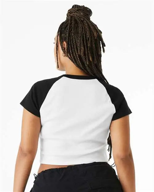 Bella + Canvas 1201 Women’s Micro Rib Raglan Baby Tee - White Black