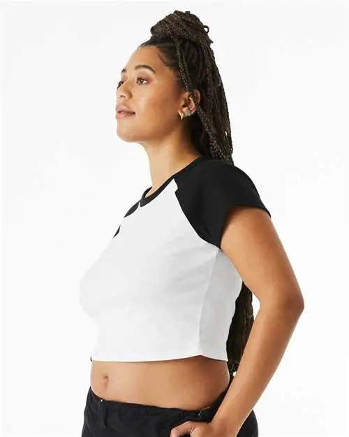 Bella + Canvas 1201 Women’s Micro Rib Raglan Baby Tee - White Black