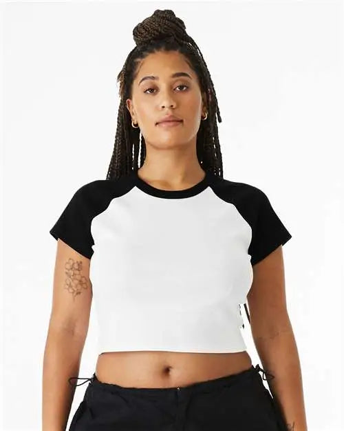 Bella + Canvas 1201 Women’s Micro Rib Raglan Baby Tee - White Black