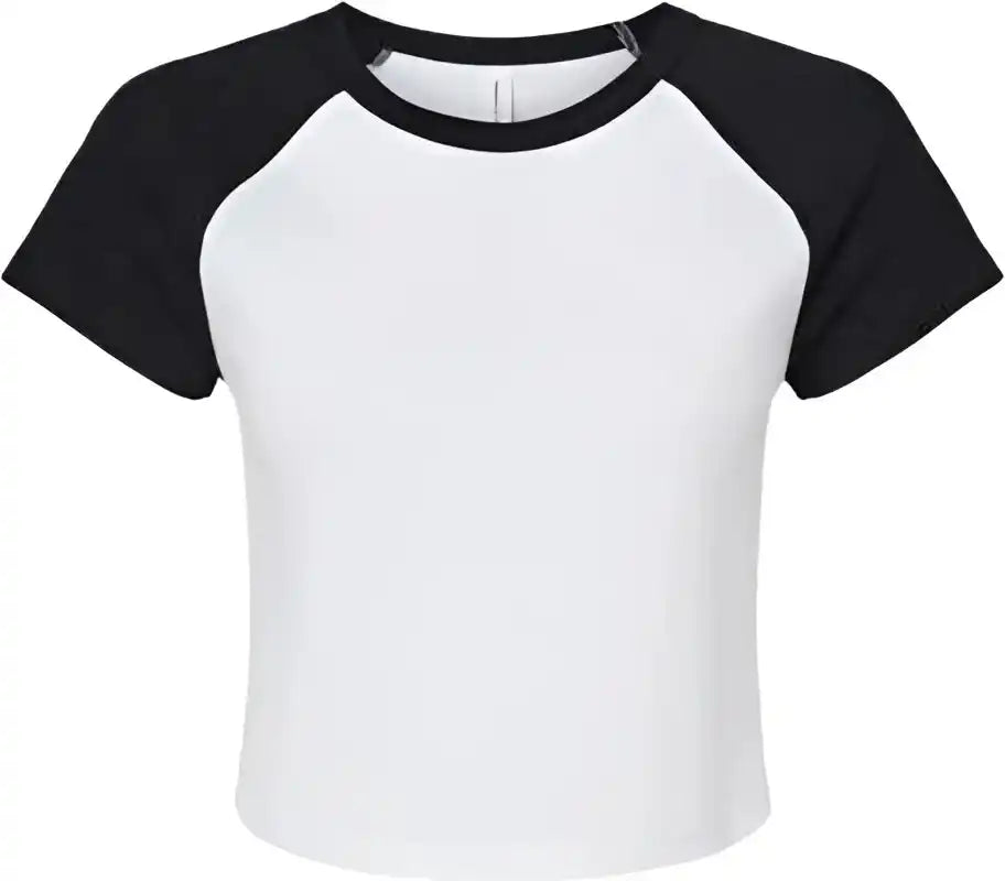 Bella + Canvas 1201 Women’s Micro Rib Raglan Baby Tee White Black