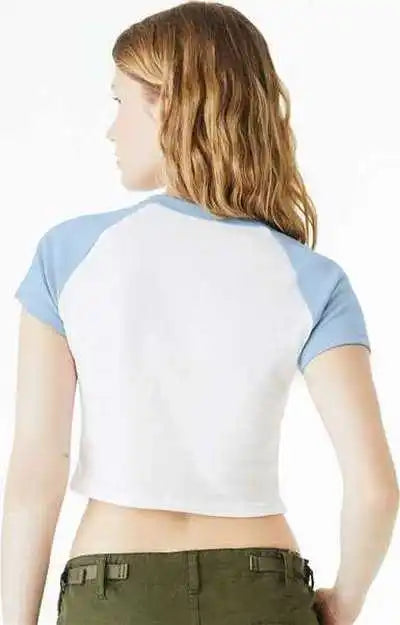 Bella + Canvas 1201 Women’s Micro Rib Raglan Baby Tee White Blue