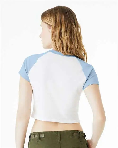 Bella + Canvas 1201 Women’s Micro Rib Raglan Baby Tee - White Blue