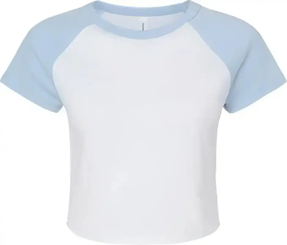Bella + Canvas 1201 Women’s Micro Rib Raglan Baby Tee White Blue