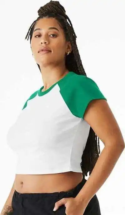 Bella + Canvas 1201 Women’s Micro Rib Raglan Baby Tee White Kelly