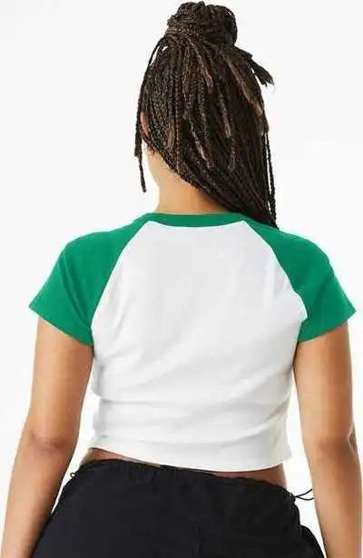 Bella + Canvas 1201 Women’s Micro Rib Raglan Baby Tee White Kelly