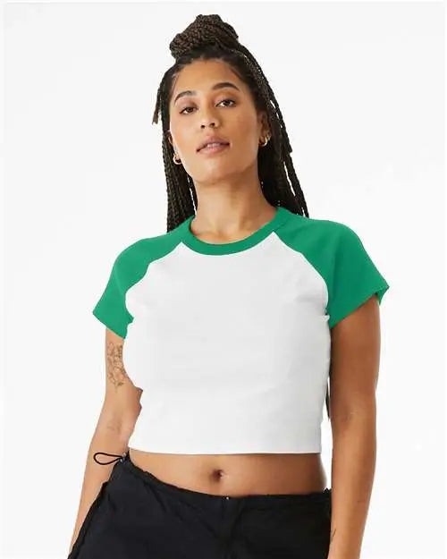 Bella + Canvas 1201 Women’s Micro Rib Raglan Baby Tee - White Kelly