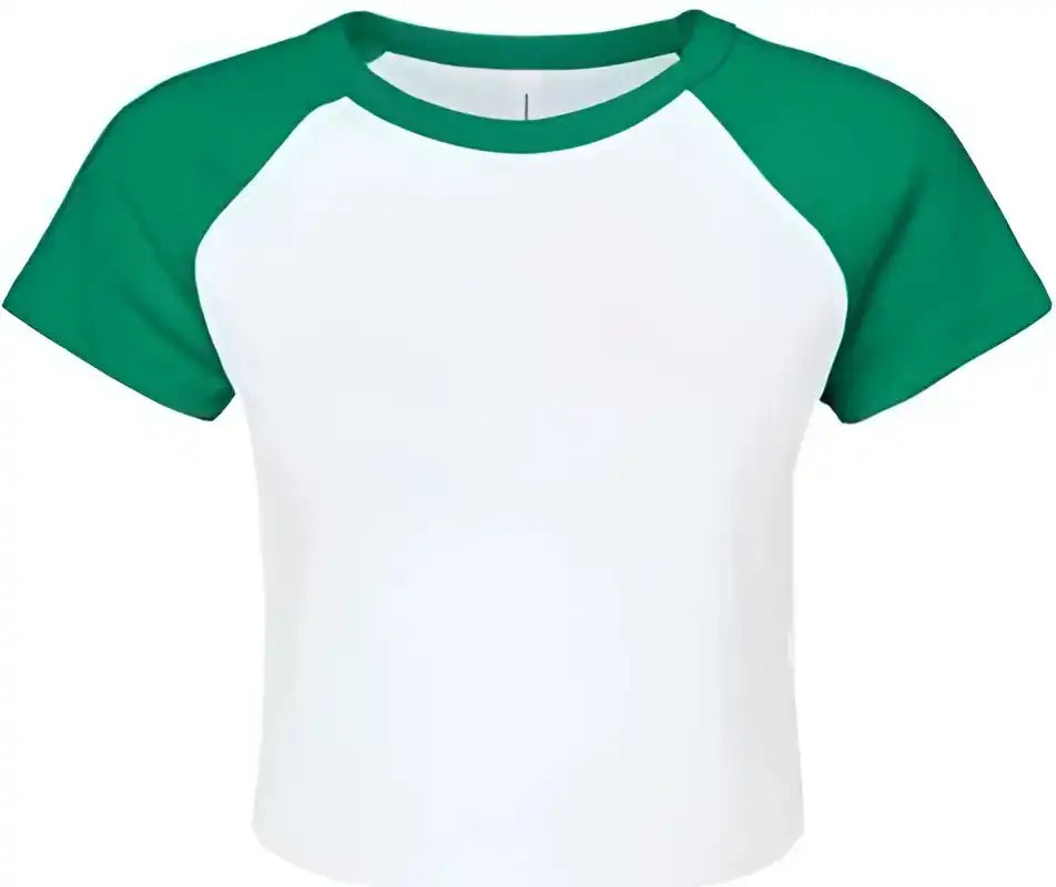 Bella + Canvas 1201 Women’s Micro Rib Raglan Baby Tee White Kelly