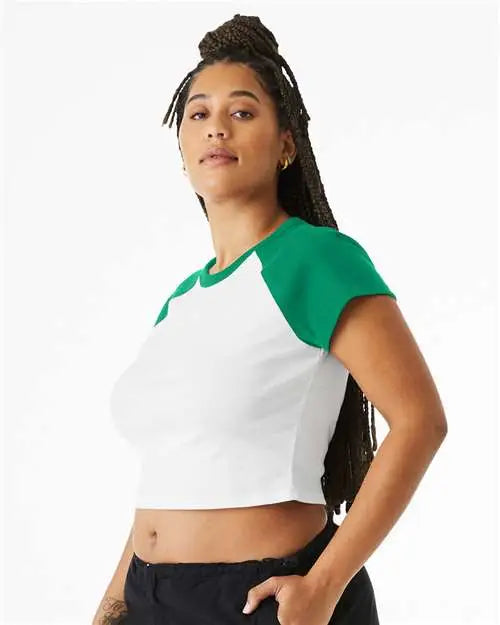 Bella + Canvas 1201 Women’s Micro Rib Raglan Baby Tee - White Kelly