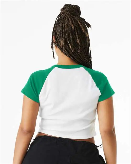 Bella + Canvas 1201 Women’s Micro Rib Raglan Baby Tee - White Kelly