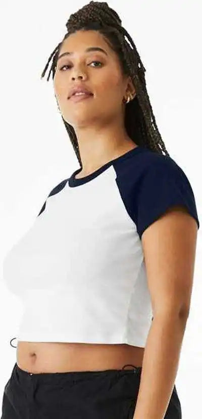 Bella + Canvas 1201 Women’s Micro Rib Raglan Baby Tee White Navy