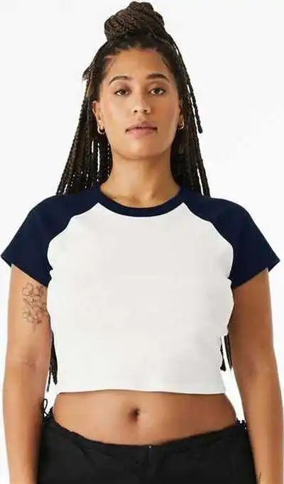 Bella + Canvas 1201 Women’s Micro Rib Raglan Baby Tee White Navy