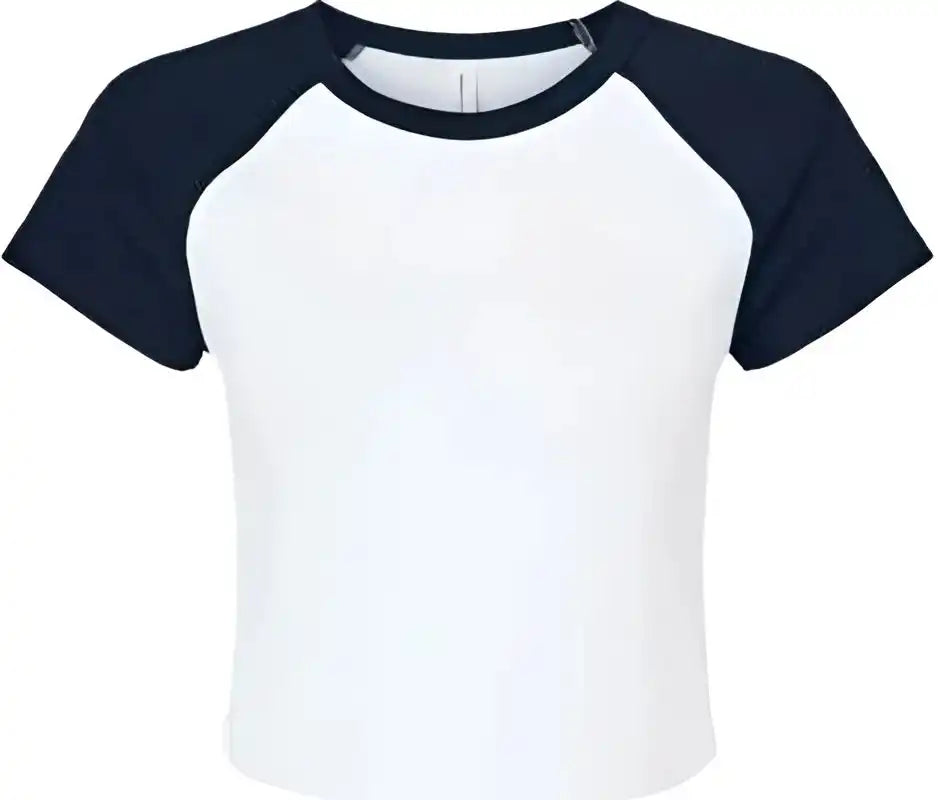 Bella + Canvas 1201 Women’s Micro Rib Raglan Baby Tee White Navy