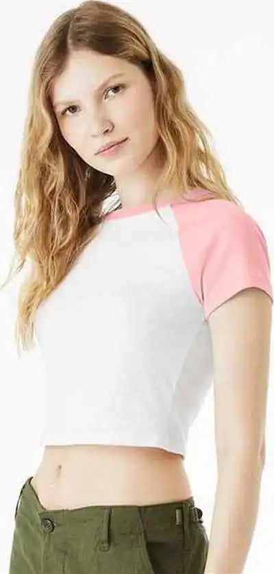 Bella + Canvas 1201 Women’s Micro Rib Raglan Baby Tee White Pink