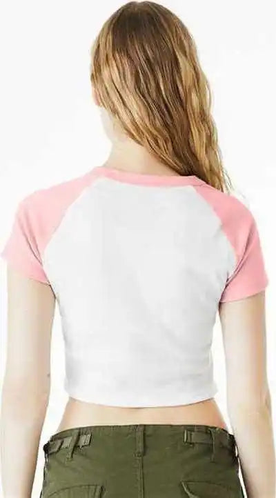 Bella + Canvas 1201 Women’s Micro Rib Raglan Baby Tee White Pink