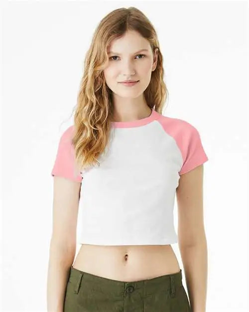 Bella + Canvas 1201 Women’s Micro Rib Raglan Baby Tee - White Pink