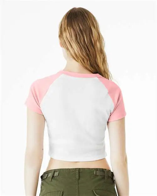 Bella + Canvas 1201 Women’s Micro Rib Raglan Baby Tee - White Pink