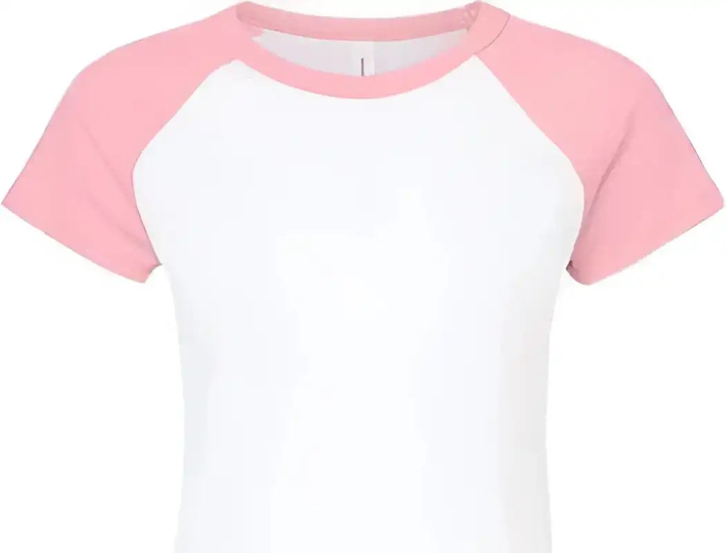 Bella + Canvas 1201 Women’s Micro Rib Raglan Baby Tee White Pink