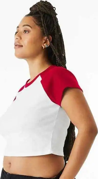 Bella + Canvas 1201 Women’s Micro Rib Raglan Baby Tee White Red