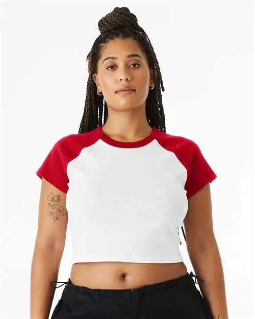 Bella + Canvas 1201 Women’s Micro Rib Raglan Baby Tee - White Red