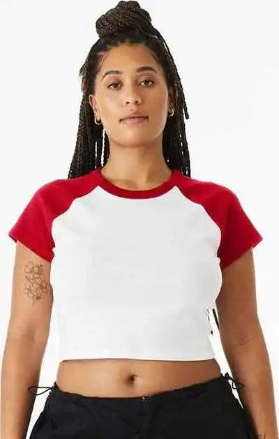 Bella + Canvas 1201 Women’s Micro Rib Raglan Baby Tee White Red