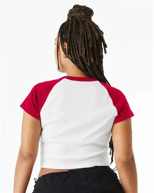 Bella + Canvas 1201 Women’s Micro Rib Raglan Baby Tee - White Red