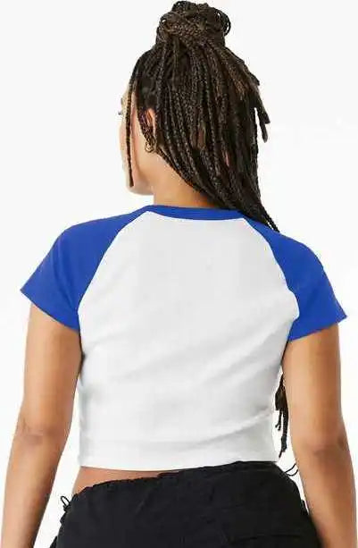 Bella + Canvas 1201 Women’s Micro Rib Raglan Baby Tee - White True Royal